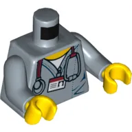 Torso Hospital Scrubs with Stethoscope and ID Badge Print, Sand Blue Arms, Yellow Hands