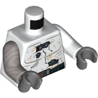 Torso, Odd Arms, Armor, Damaged, Black Belt Print (Stormtrooper), Left White Arm, Right Flat Silver Arm, Dark Bluish Gray Hands
