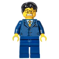 Man, Dark Blue Pinstripe Suit with Gold Tie, Black Hair, Glasses, 3626cpr0792