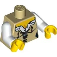 Torso Corset with Reddish Brown Laces, Female Neckline Print, White Arms, Yellow Hands