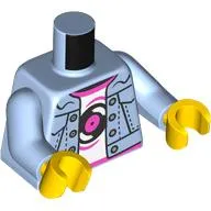 Torso, Jacket, White Shirt, Dark Pink Trim, Vinyl Record print, Bright Light Blue Arms, Yellow Hands