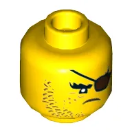 Minifig Head Shark Army, Beard Brown Stubble, Dark Brown Eyepatch, Freckles Print [Hollow Stud]