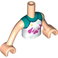 Minidoll Torso Girl, White Top with Magenta Pug, Dark Turquoise Shirt print, Light Nougat Arms and Hands