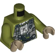 Torso Flight Suit, Light Bluish Gray Chest Plate with White Control Panel with Tube Print (A-Wing Pilot), Olive Green Arms, Dark Tan Hands