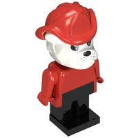 Fabuland Figure Bertie Bulldog with White Head, Red Torso, Arms and Hands, Black Legs and Red Fireman Helmet