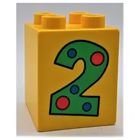 Duplo Brick 2 x 2 x 2 with Number 2 with Polka Dots Print