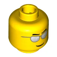 Minifig Head, Silver Sunglasses, Eyebrows and Thin Grin Print