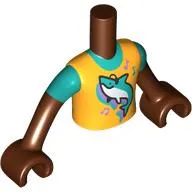 Minidoll Torso Boy with Bright Light Orange/Dark Turquoise Shirt, Dolphin print, Reddish Brown Arms and Hands