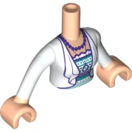 Minidoll Torso Woman with White Jacket, Dark Turquoise/Dark Purple Shirt, Necklace Print, Light Nougat Hands