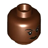 Minifig Head Nakia, Dual Sided, Eyebrows, Dark Brown Lips, Lopsided Smirk / Smile Print [Hollow Stud]