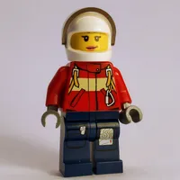 Firewoman, Red Jacket with Straps, Dark Blue Legs, White Helmet with Visor