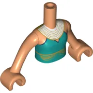 Minidoll Torso Girl with Dark Turquoise Dress, Gold Band, White Necklace, Nougat Arms