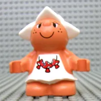 Duplo Figure Little Forest Friend, Female with White Dress with Three Red Mushrooms Print (Snoozy Meadowsweet)