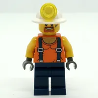Miner, Orange Vest with Suspenders, Mining Hat, Goatee Beard and Dirty