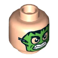 Minifig Head Masked Robber, Dual Sided, Bandaged Brow and Bruised Cheek / Green Hulk Mask Print [Hollow Stud]