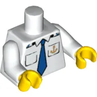 Torso Boat Anchor Logo, Blue Tie, Two Pockets Print, White Arms, Yellow Hands