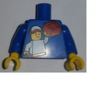Torso with LEGO KidsFest, Boy Holding Red Brick Print, Blue Arms, Yellow Hands