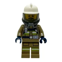 Firefighter, Dark Tan Firesuit, White Helmet, Blue Airtanks