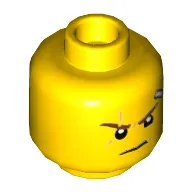 Minifig Head Kai, Reddish Brown Eyebrows, Medium Nougat Scar, Bandage, Lopsided Grin with Teeth / Determined Print