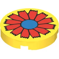 Tile Round 2 x 2 with Scala Red Flower and Blue Center Print