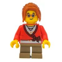 Girl, Cardigan Tied with Bow, Necklace, Short Dark Tan Legs, Glasses