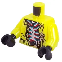Torso, Jacket, Gold Strap, Silver Skeleton on Black Background print, Vibrant Yellow Arms, Black Hands