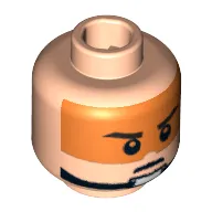 Minifig Head Rebel Pilot / Dutch Vander, Stern Eyebrows, Pupils and Orange Visor Print