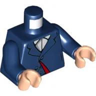 Torso Suit Jacket with Lapels, Buttons and Dark Red Lining over White Shirt with Collar Print, Dark Blue Arms, Light Nougat Hands