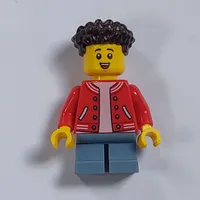 Boy, Red Jacket, Short Sand Blue Legs, Dark Brown Hair