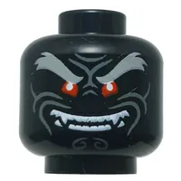 Minifig Head Garmadon, Thick Dark Bluish Grey Eyebrows, Wrinkles, Red Eyes, Mean Smile, Teeth / Frown