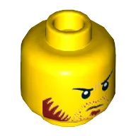 Minifig Head Shark Army / Maddox, Brown Beard, Goatee, Sideburns, Grim, Angry Eyes, Frown Print