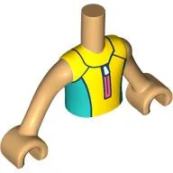 Minidoll Torso Boy with Warm Tan Arms and Hands with Yellow/Dark Turquoise Wetsuit, Coral Zipper print