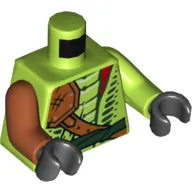 Torso, Odd Arms, Snake with Shoulder Pad and Dark Green Belt and Red Vials Print, Left Lime Arm, Right Dark Orange Arm, Back Hands
