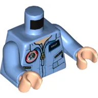 Torso Jumpsuit with Zipper and 'SALLY' Name Tag Print, Medium Blue Arms, Light Nougat Hands