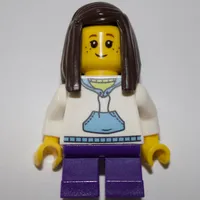 Kid - White Torso, Dark Purple Legs, Dark Brown Hair