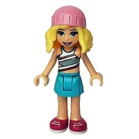 Stephanie - Silver Top, Medium Azure Skirt, Bright Pink Hat