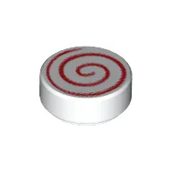 Tile Round 1 x 1 with Red Spiral Print