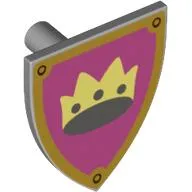 Shield Triangular with Crown on Pink Background and Gold Border Print