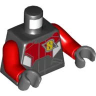 Torso Race Suit Yellow 'S', Red and White Panels Print, Red Arms, Dark Bluish Gray Hands