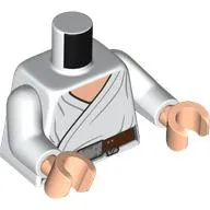Torso, White Jedi Robe, Reddish Brown Belt, Silver Belt Buckle, Light Nougat Chest print, White Arms, Light Nougat Hands