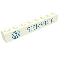 Brick 1 x 8 without Bottom Tubes with Cross Side Supports with 'VW SERVICE' Blue Print