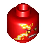 Minifig Head Kai, Bright Light Orange Eyes, Yellow and White Flames Print