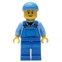 Man, Blue Overalls over Shirt, Blue Legs, Blue Cap