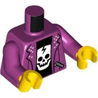 Torso Jacket with Zipper Pockets, Open over Black Undershirt with White Skull / 'Tour' Print, Magenta Arms, Yellow Hands