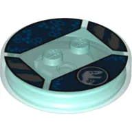 Function Brick Round 4 x 4 x 2/3 with 2 Studs and Jurassic World Symbol and Blue Hexagons Print