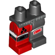 Hips and Black Left Leg, Red Right Leg with Black Shorts and Red Knee Pad on Left, 3 Black Diamonds on Shorts and Black Knee Pad on Right Print