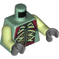 Torso Armor with Light Green and Dark Red Straps and Belt Print, Yellowish Green Arms, Dark Bluish Gray Hands
