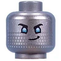 Minifig Head Cooper, Blue Eyes, Silver Dots, Determined Smile/Open Mouth Happy