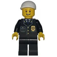 Policeman, Black Suit with Badge, White Cap, Open Mouth