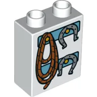 Duplo Brick 1 x 2 x 2 with Bottom Tube with Rope and Horseshoes Print